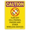 Signmission OSHA CAUTION RADIATION Sign, Turn Off Cell Phones W/ Symbol, 10in X 7in Decal, 10" H, 7" W, Portrait OS-CR-D-710-V-10277 - alternate 1